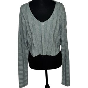 Rue 21 Cropped V-Neck Light Cyan Striped Knit Sweater